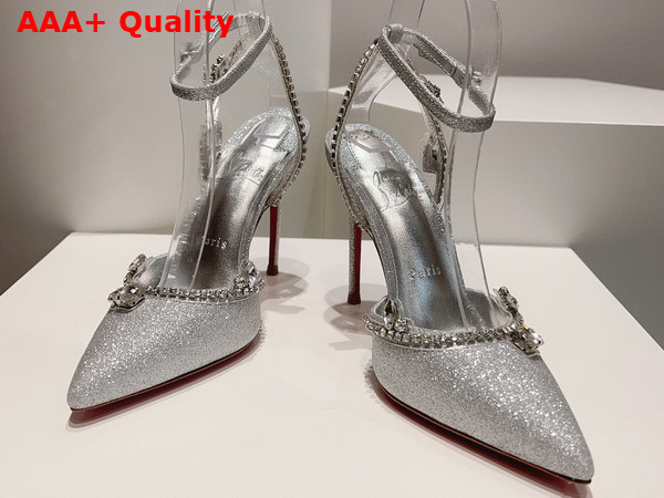 Christian Louboutin Marykate Queen 100mm Pump Glittered Calf Leather and PVC Silver Replica