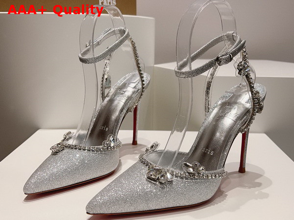 Christian Louboutin Marykate Queen 100mm Pump Glittered Calf Leather and PVC Silver Replica