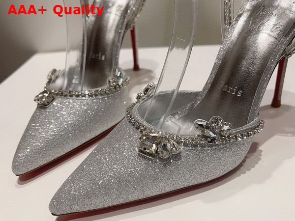 Christian Louboutin Marykate Queen 100mm Pump Glittered Calf Leather and PVC Silver Replica