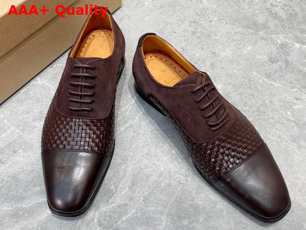 Christian Louboutin Men Derbies in Dark Brown Woven Leather Replica