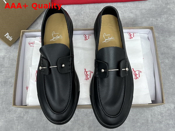 Christian Louboutin Mens Chambeliboat Shoes in Black Calf Leather Replica