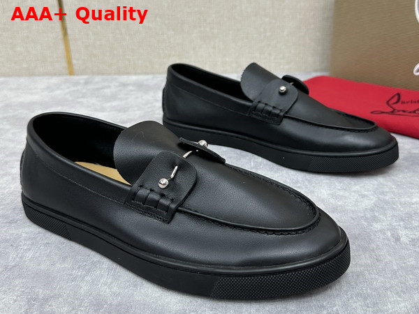 Christian Louboutin Mens Chambeliboat Shoes in Black Calf Leather Replica