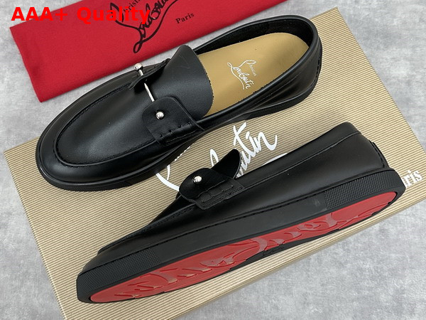 Christian Louboutin Mens Chambeliboat Shoes in Black Calf Leather Replica