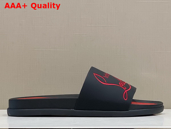 Christian Louboutin Mens Rubber Slide in Black with Red Print Replica
