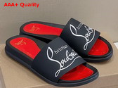 Christian Louboutin Mens Rubber Slide in Black with White Print Replica