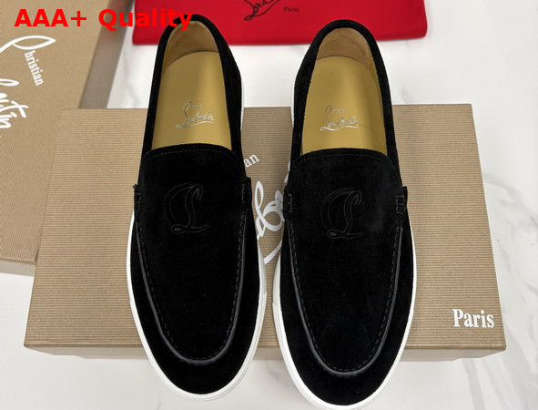 Christian Louboutin Moonboat Loafers Reversed Nubuck Leather Black Men Replica