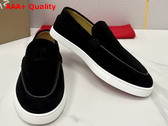 Christian Louboutin Moonboat Loafers Reversed Nubuck Leather Black Men Replica