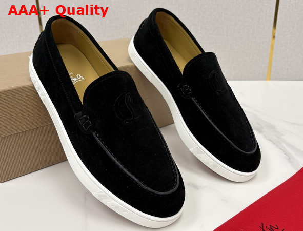 Christian Louboutin Moonboat Loafers Reversed Nubuck Leather Black Men Replica