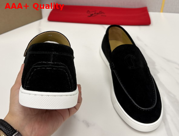 Christian Louboutin Moonboat Loafers Reversed Nubuck Leather Black Men Replica