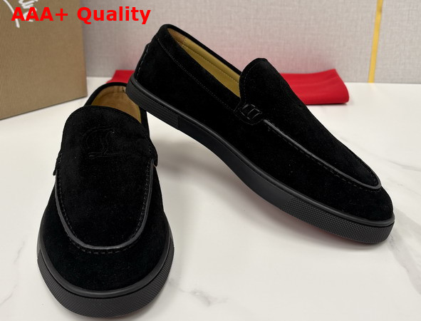 Christian Louboutin Moonboat Loafers Reversed Nubuck Leather Black Men Replica