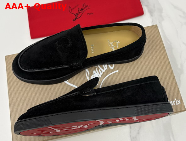 Christian Louboutin Moonboat Loafers Reversed Nubuck Leather Black Men Replica