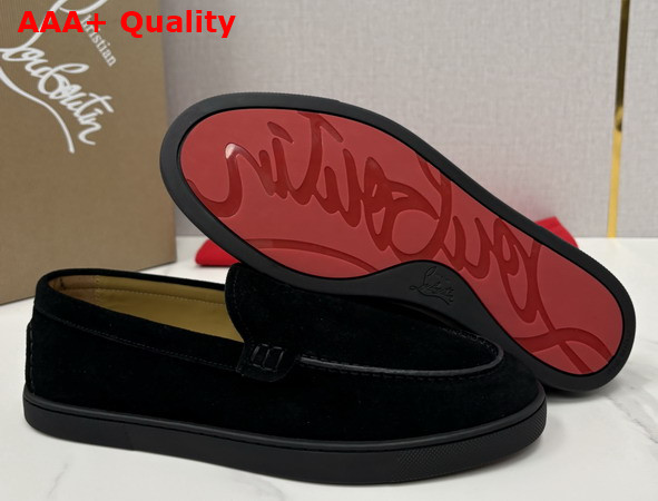 Christian Louboutin Moonboat Loafers Reversed Nubuck Leather Black Men Replica