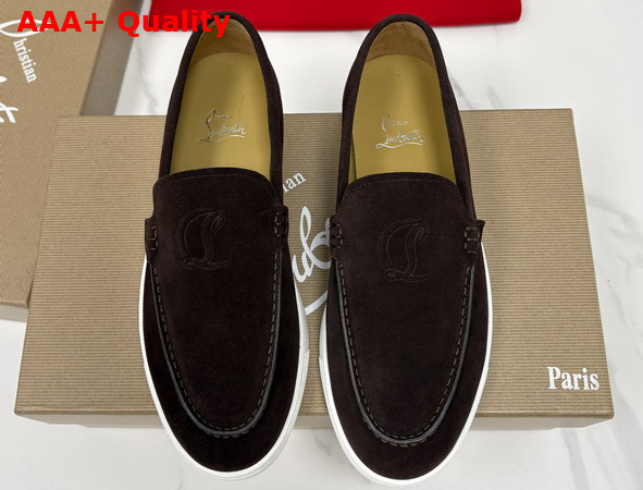 Christian Louboutin Moonboat Loafers Reversed Nubuck Leather Cafe Men Replica