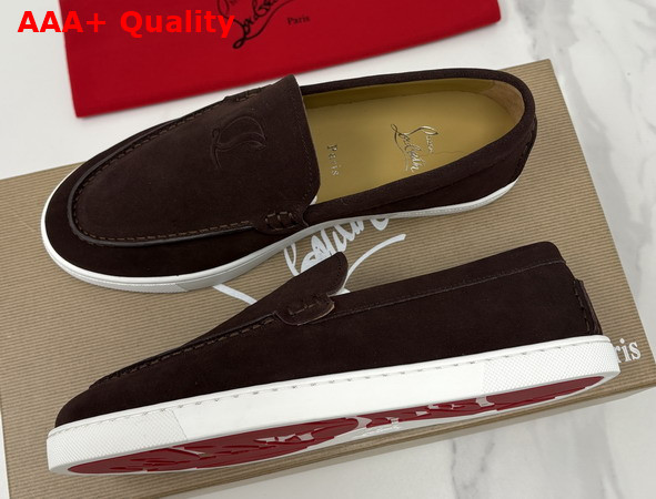 Christian Louboutin Moonboat Loafers Reversed Nubuck Leather Cafe Men Replica