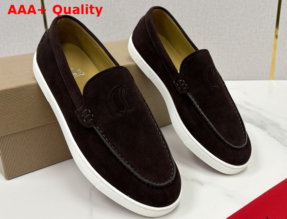 Christian Louboutin Moonboat Loafers Reversed Nubuck Leather Cafe Men Replica