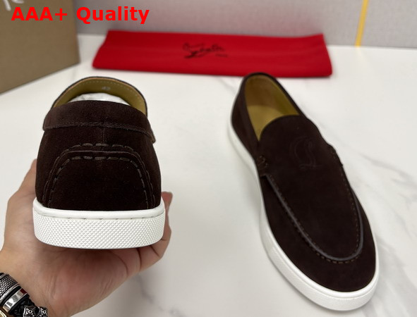 Christian Louboutin Moonboat Loafers Reversed Nubuck Leather Cafe Men Replica