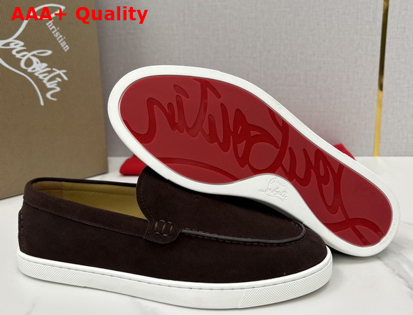 Christian Louboutin Moonboat Loafers Reversed Nubuck Leather Cafe Men Replica