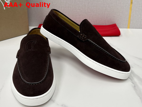 Christian Louboutin Moonboat Loafers Reversed Nubuck Leather Cafe Men Replica