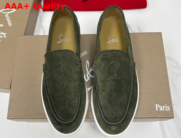 Christian Louboutin Moonboat Loafers Reversed Nubuck Leather Khaki Green Men Replica