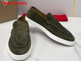 Christian Louboutin Moonboat Loafers Reversed Nubuck Leather Khaki Green Men Replica