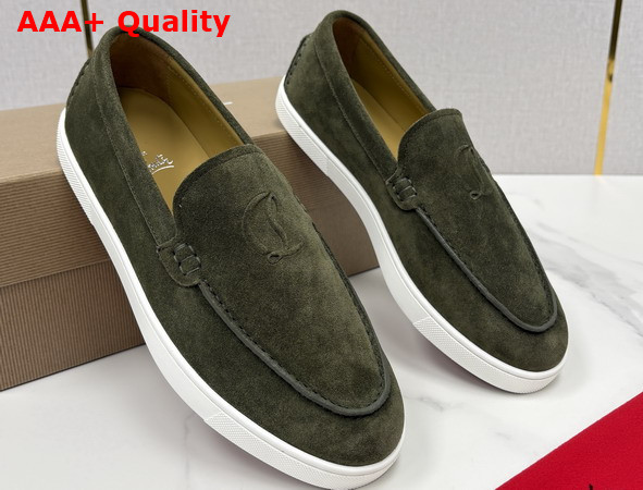Christian Louboutin Moonboat Loafers Reversed Nubuck Leather Khaki Green Men Replica
