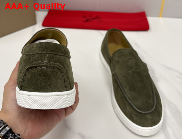 Christian Louboutin Moonboat Loafers Reversed Nubuck Leather Khaki Green Men Replica