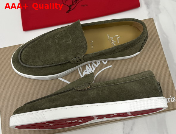 Christian Louboutin Moonboat Loafers Reversed Nubuck Leather Khaki Green Men Replica