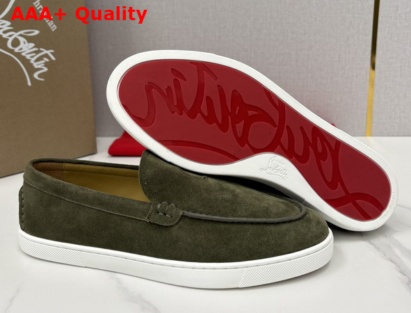 Christian Louboutin Moonboat Loafers Reversed Nubuck Leather Khaki Green Men Replica