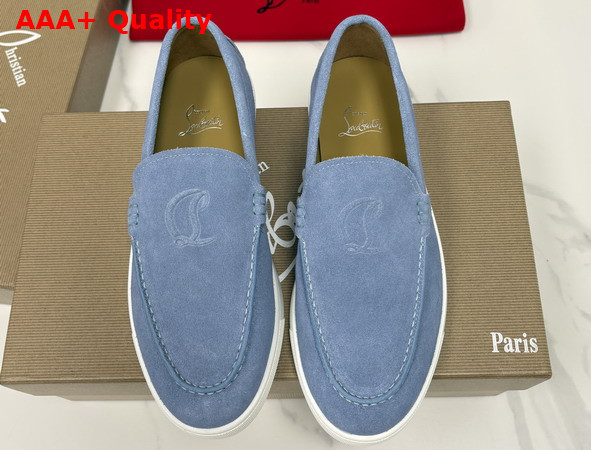 Christian Louboutin Moonboat Loafers Reversed Nubuck Leather Sky Blue Men Replica