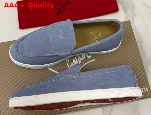 Christian Louboutin Moonboat Loafers Reversed Nubuck Leather Sky Blue Men Replica