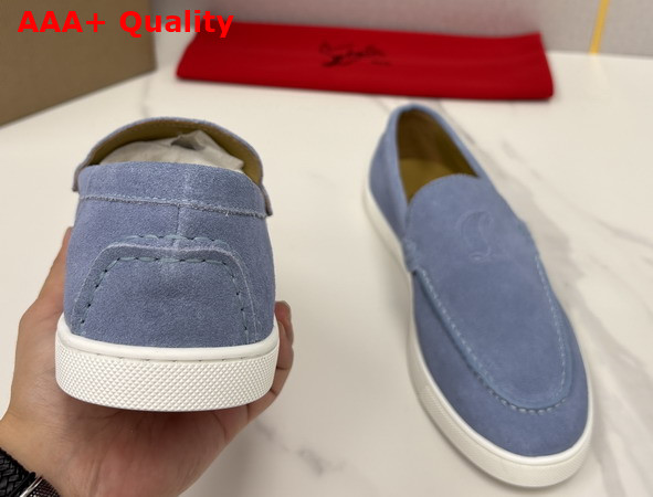 Christian Louboutin Moonboat Loafers Reversed Nubuck Leather Sky Blue Men Replica