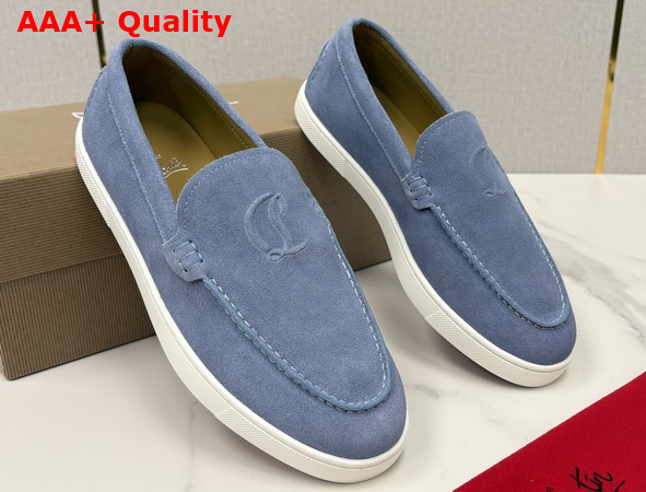 Christian Louboutin Moonboat Loafers Reversed Nubuck Leather Sky Blue Men Replica