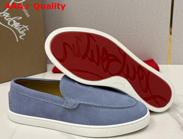 Christian Louboutin Moonboat Loafers Reversed Nubuck Leather Sky Blue Men Replica