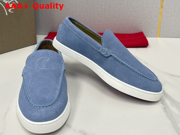 Christian Louboutin Moonboat Loafers Reversed Nubuck Leather Sky Blue Men Replica