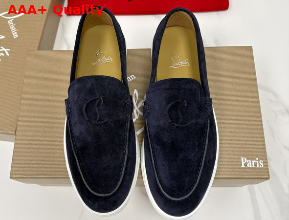 Christian Louboutin Moonboat Loafers Reversed Nubuck Leather Zaffiro Men Replica