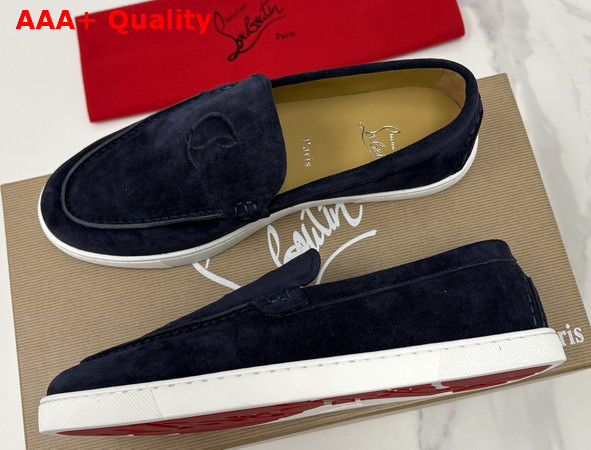 Christian Louboutin Moonboat Loafers Reversed Nubuck Leather Zaffiro Men Replica