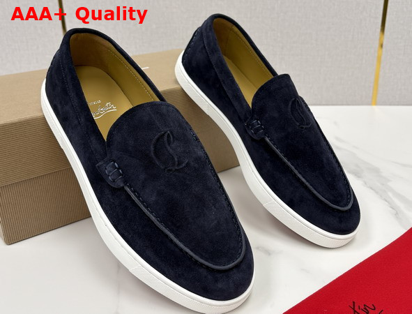 Christian Louboutin Moonboat Loafers Reversed Nubuck Leather Zaffiro Men Replica