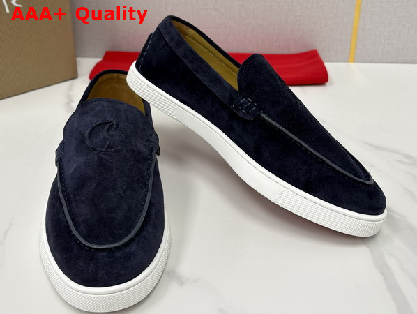 Christian Louboutin Moonboat Loafers Reversed Nubuck Leather Zaffiro Men Replica