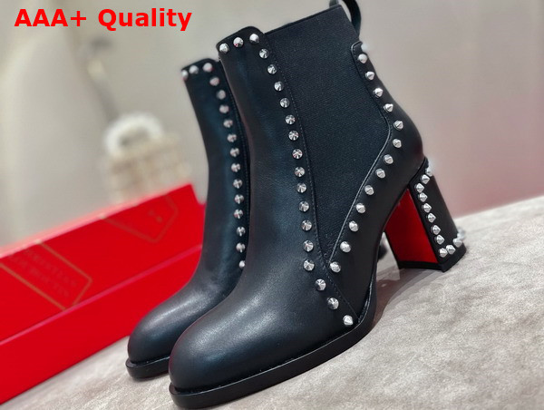 Christian Louboutin Out Line Spikes High Ankle Boot in Black Calf Leather Replica