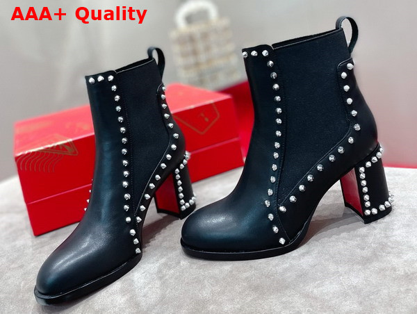 Christian Louboutin Out Line Spikes High Ankle Boot in Black Calf Leather Replica