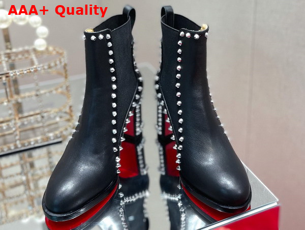 Christian Louboutin Out Line Spikes High Ankle Boot in Black Calf Leather Replica