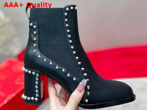 Christian Louboutin Out Line Spikes High Ankle Boot in Black Calf Leather Replica