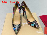 Christian Louboutin Pigalle Follies Pointy Toe Stilettos Black Printed Leather Replica