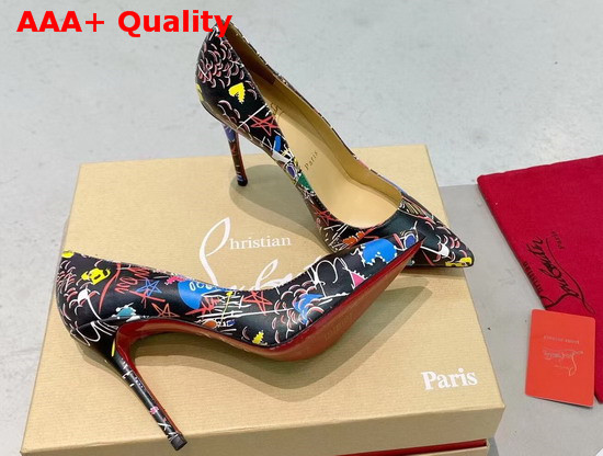 Christian Louboutin Pigalle Follies Pointy Toe Stilettos Black Printed Leather Replica