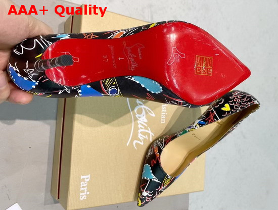 Christian Louboutin Pigalle Follies Pointy Toe Stilettos Black Printed Leather Replica