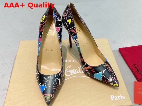 Christian Louboutin Pigalle Follies Pointy Toe Stilettos Black Printed Leather Replica