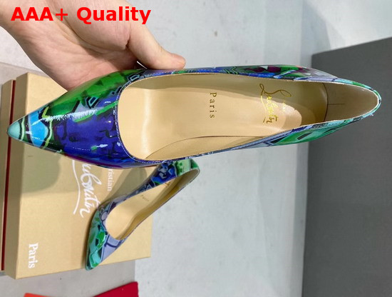 Christian Louboutin Pigalle Follies Pointy Toe Stilettos Green CL Exclusive Multi Colored Printed Patent Leather Replica