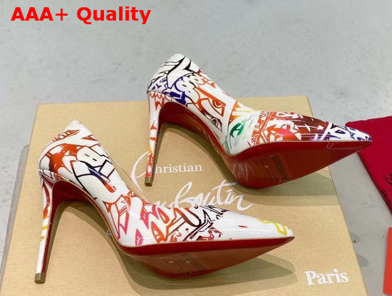 Christian Louboutin Pigalle Follies Pointy Toe Stilettos White CL Exclusive Multi Colored Printed Patent Leather Replica