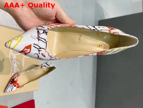 Christian Louboutin Pigalle Follies Pointy Toe Stilettos White CL Exclusive Multi Colored Printed Patent Leather Replica