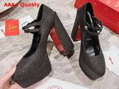 Christian Louboutin Platform Pump in Black Glittered Calf Leather Replica